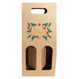 Caixa Cartao Kraft Cabaz / 2 Garrafas 18,5x34x9cm Natal