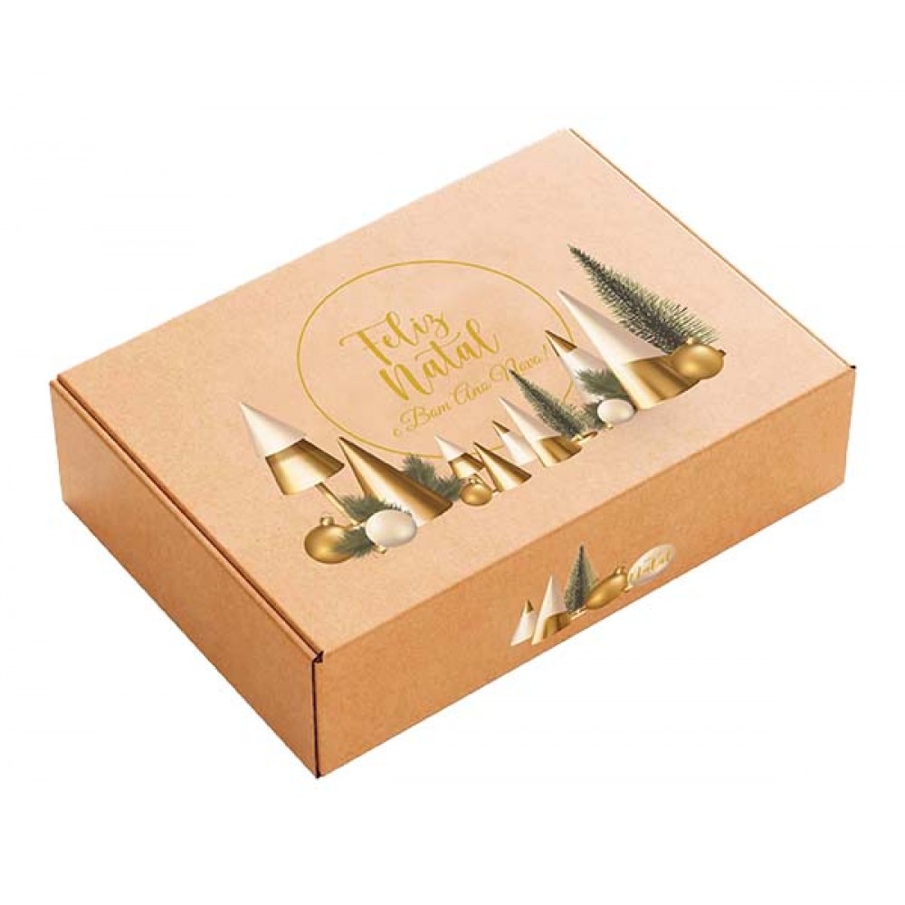 Caixa Cartao Cabaz Kraft 26x17x34cm Natal Pinheiros