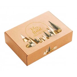 Caixa Cartao Cabaz Kraft 26x17x34cm Natal Pinheiros