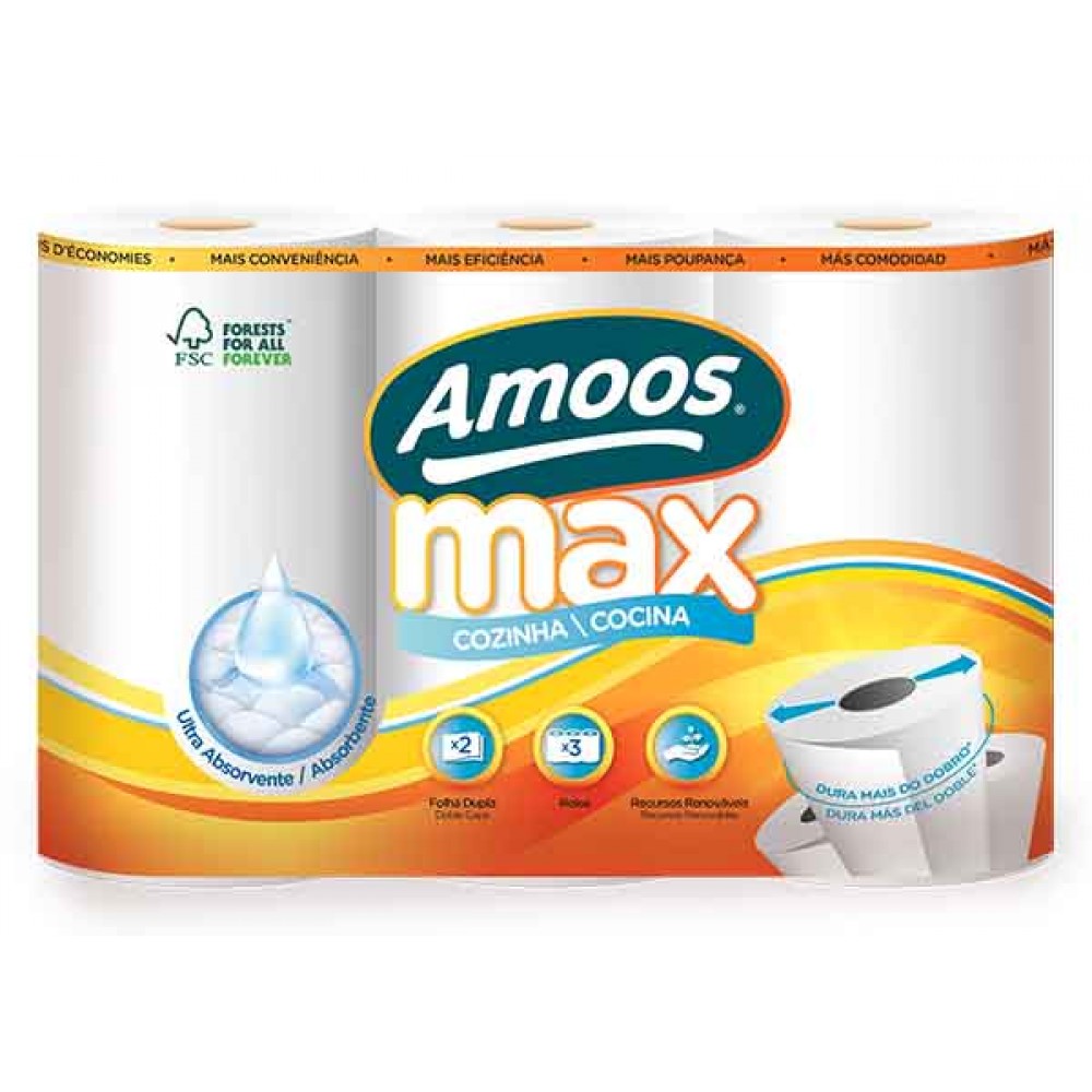AMOOS Rolo de Cozinha Max 2F Pack 3 Emb. 7