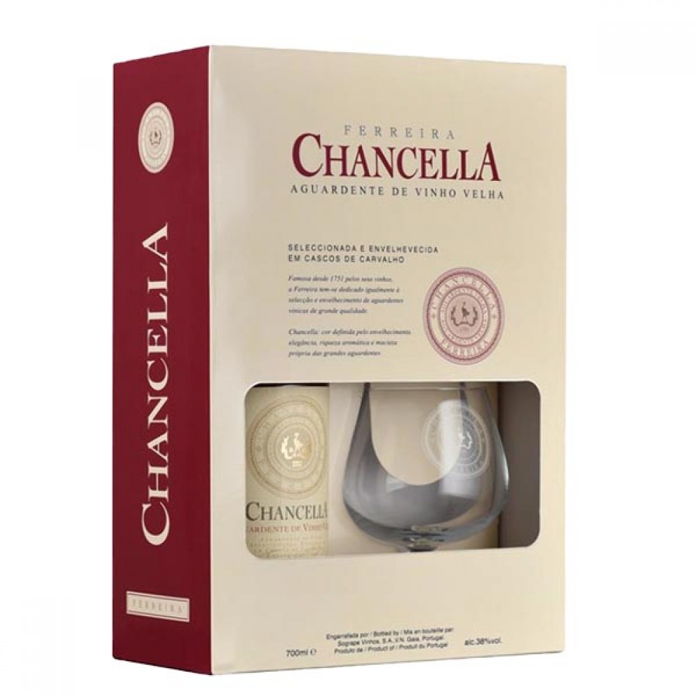 CHANCELLA Aguardente de Vinho Velha + Copo Balão 700Ml Cx. 6 Packs