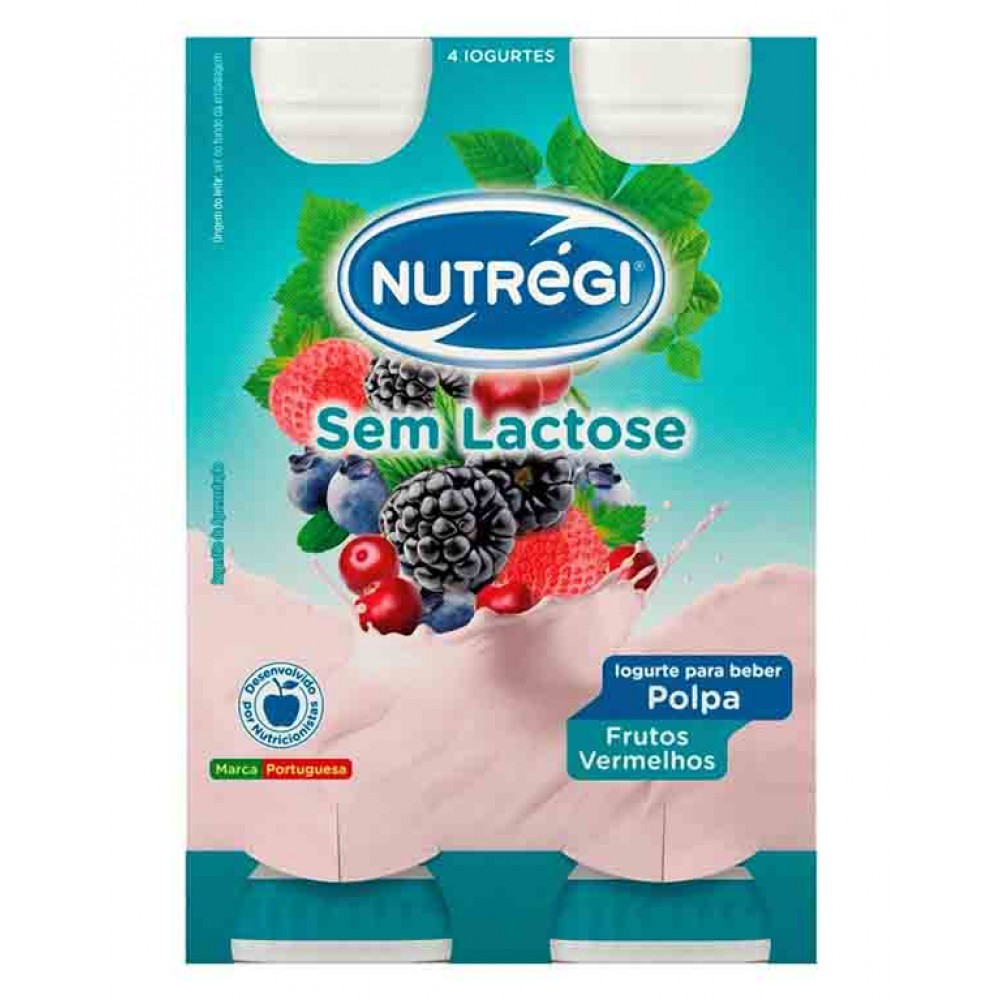 NUTRÉGI Iogurte Líquido C/Polpa de Frutos Vermelhos Sem Lactose 4x170 Grs Cx. 6