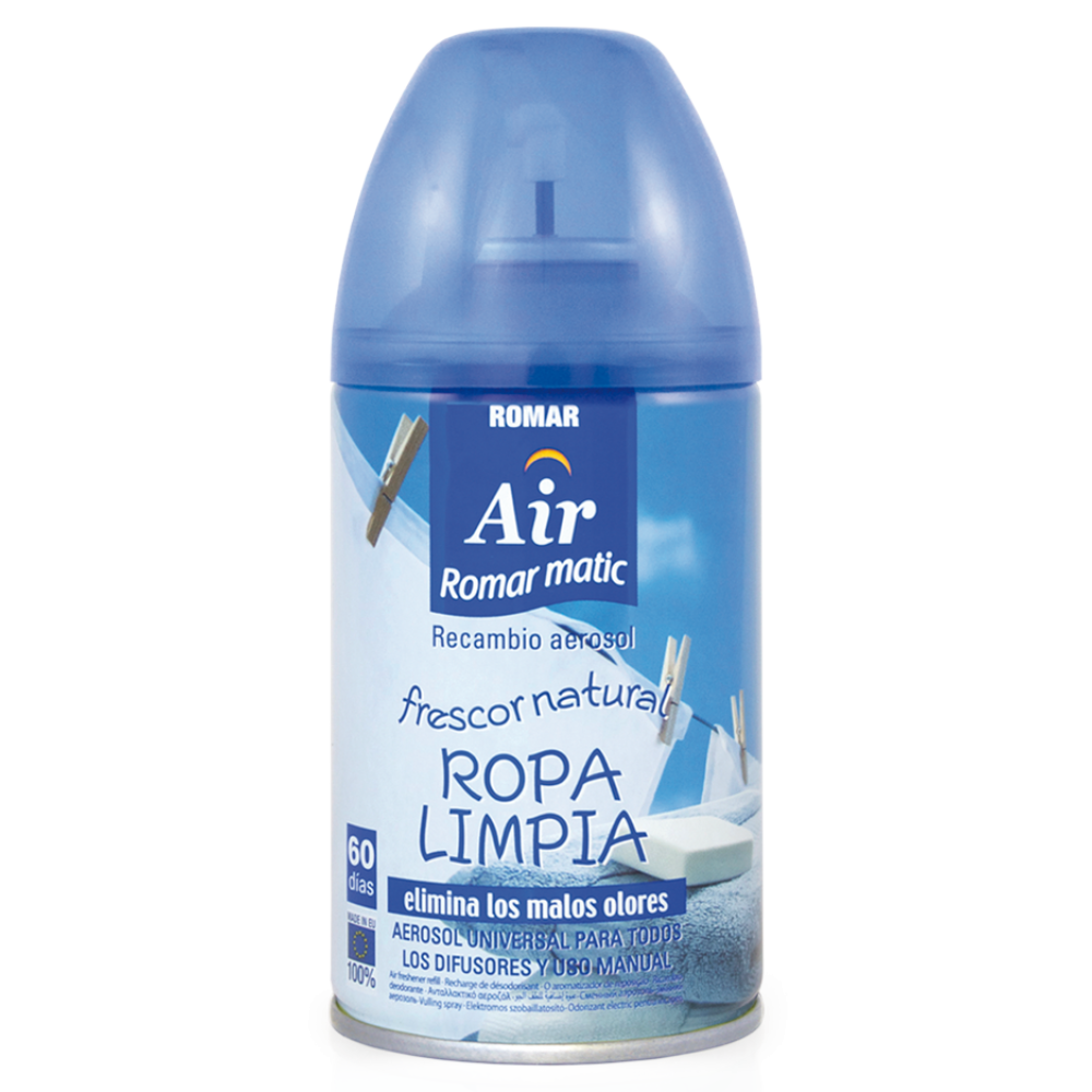ROMAR Recarga Spray Ambientador Automático Roupa Limpa 250ml Cx. 6