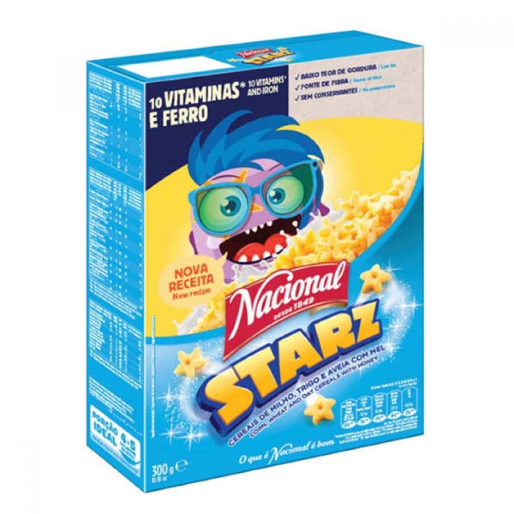 NACIONAL Cereais Starz Milho, Trigo e Aveia com Mel 300Gr.Cx.12
