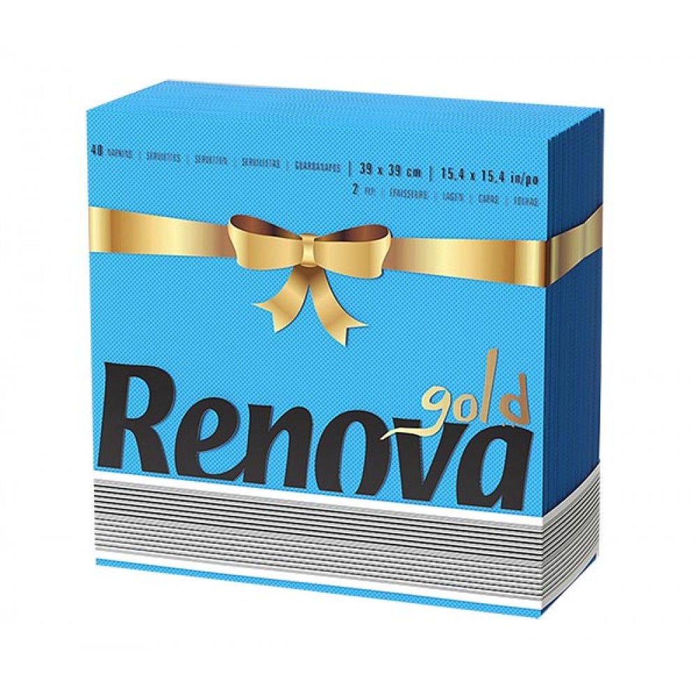RENOVA Guardanapos Gold 2 Folhas 39x39 Azuis Cx. 30