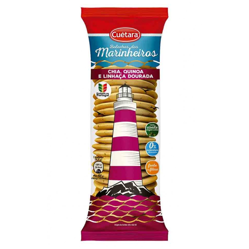 CUÉTARA Bolachas dos Marinheiros Chia, Quinoa e Linhaça Dourada150Grs Cx. 9