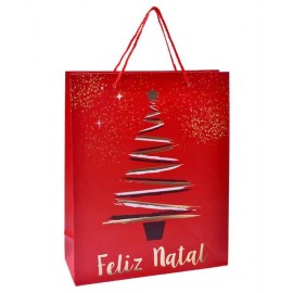 Saco Presente Papel Feliz Natal 24x18x8,5 Cm Pack 12