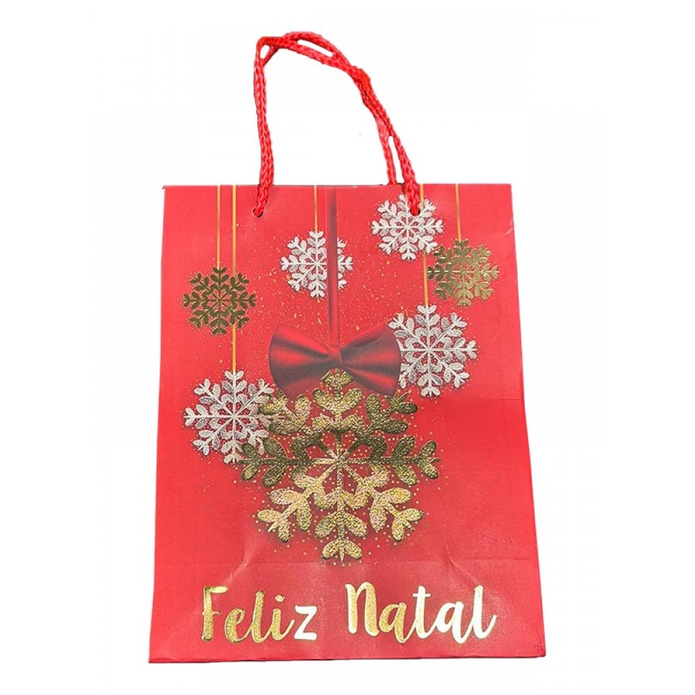 Saco Presente Papel Feliz Natal 32x26x10 Cm Pack 12