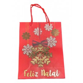 Saco Presente Papel Feliz Natal 32x26x10 Cm Pack 12