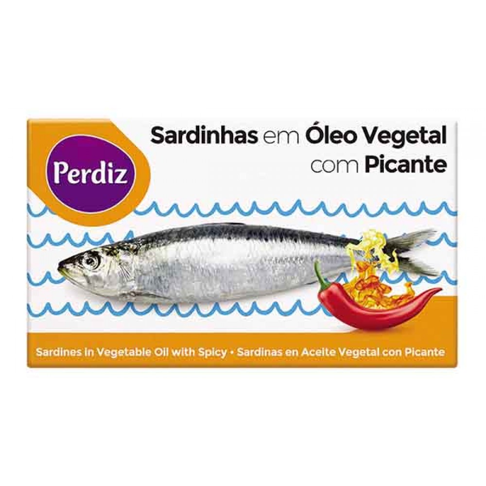 PERDIZ Sardinhas à Portuguesa em Óleo Vegetal C/Piri Piri 120 Grs Pack 10 Uni Cx. 100  (10 Packs)