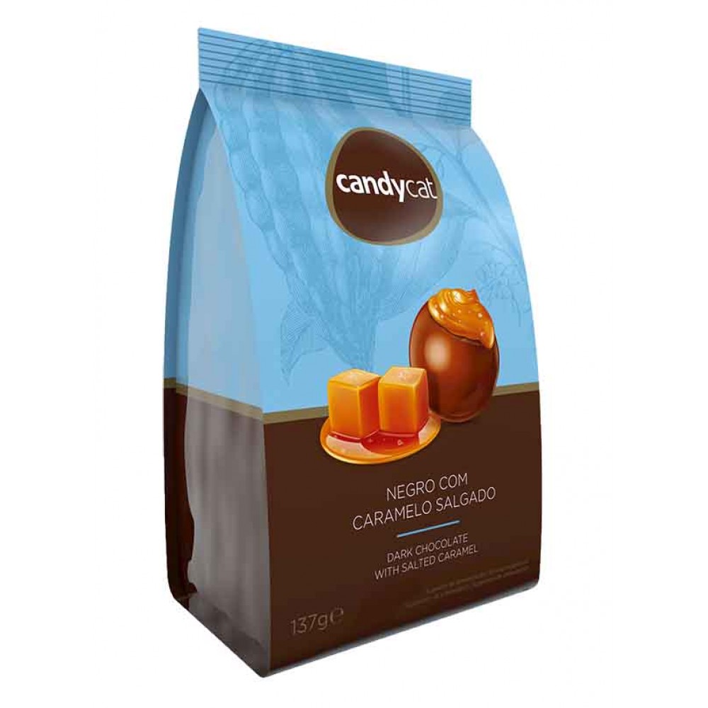 CANDYCAT Bombons Pralinés de Chocolate Negro Recheado C/ Caramelo Salgado 134 Grs Cx. 20