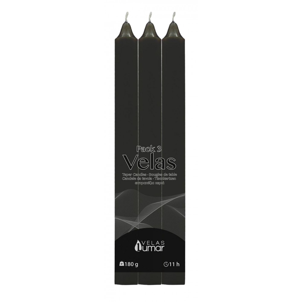 LUMAR Vela de Mesa Cilíndrica Preta Pack 3 176 Grs Cx. 12