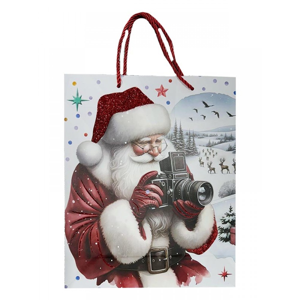 Saco Presente Papel Pai Natal 32x26x10 Cm Pack 12