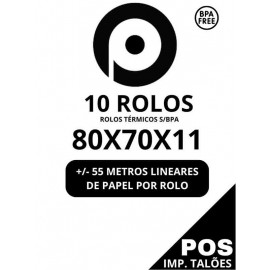 PO Rolo Térmico POS CJ10 80x70x11 Pack 10 Uni Cx. 5 Packs