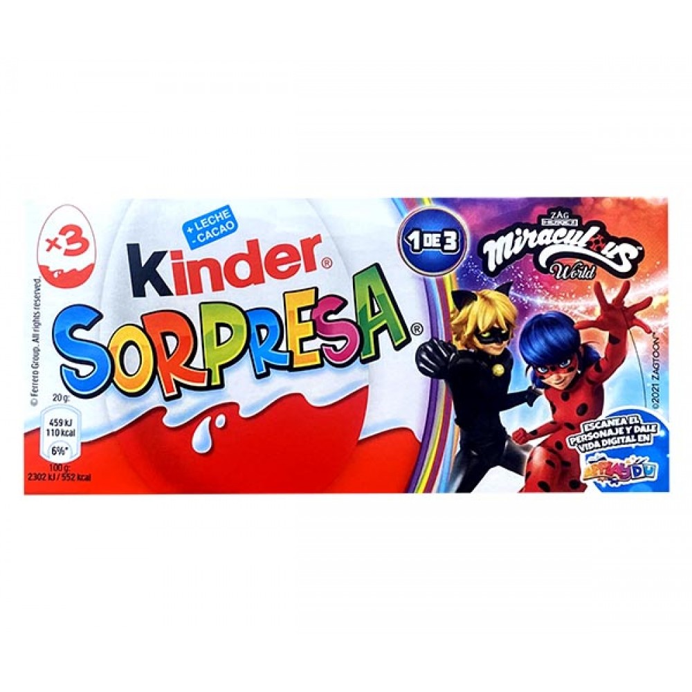 KINDER Surpresa Ovos Chocolate Miraculous Pack 3x20grs