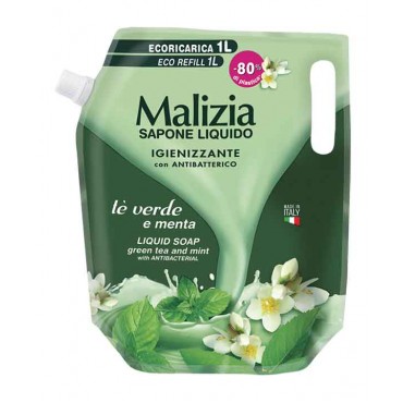 MALIZIA Sabonete Líquido Recarga Chá Verde & Menta C/Antibacteriano 1 Lt Cx. 10