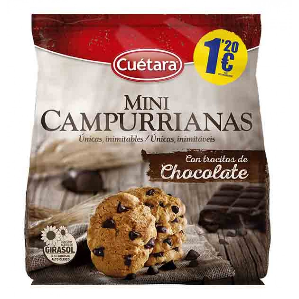 CUÉTARA Mini Campurrianas C/Pedaços de Chocolate 145 Grs Cx. 7 CUÉTARA Mini Campurrianas C/Pedaços de Chocolate 145 Grs Cx. 7