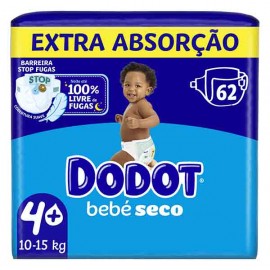 DODOT Bébé Seco Fraldas Tamanho 4+ 10 a 15 Kg Pack 62 Uni Cx. 2