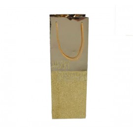 Saco Presente Garrafa SS Merry Christmas Dourado 36x12x11 Cm Pack 12 Cx. 144 (12 Packs)