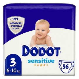 DODOT Sensitive Fraldas Tamanho 3 -6 a 10 Kg Pack 56 Uni  Cx. 2