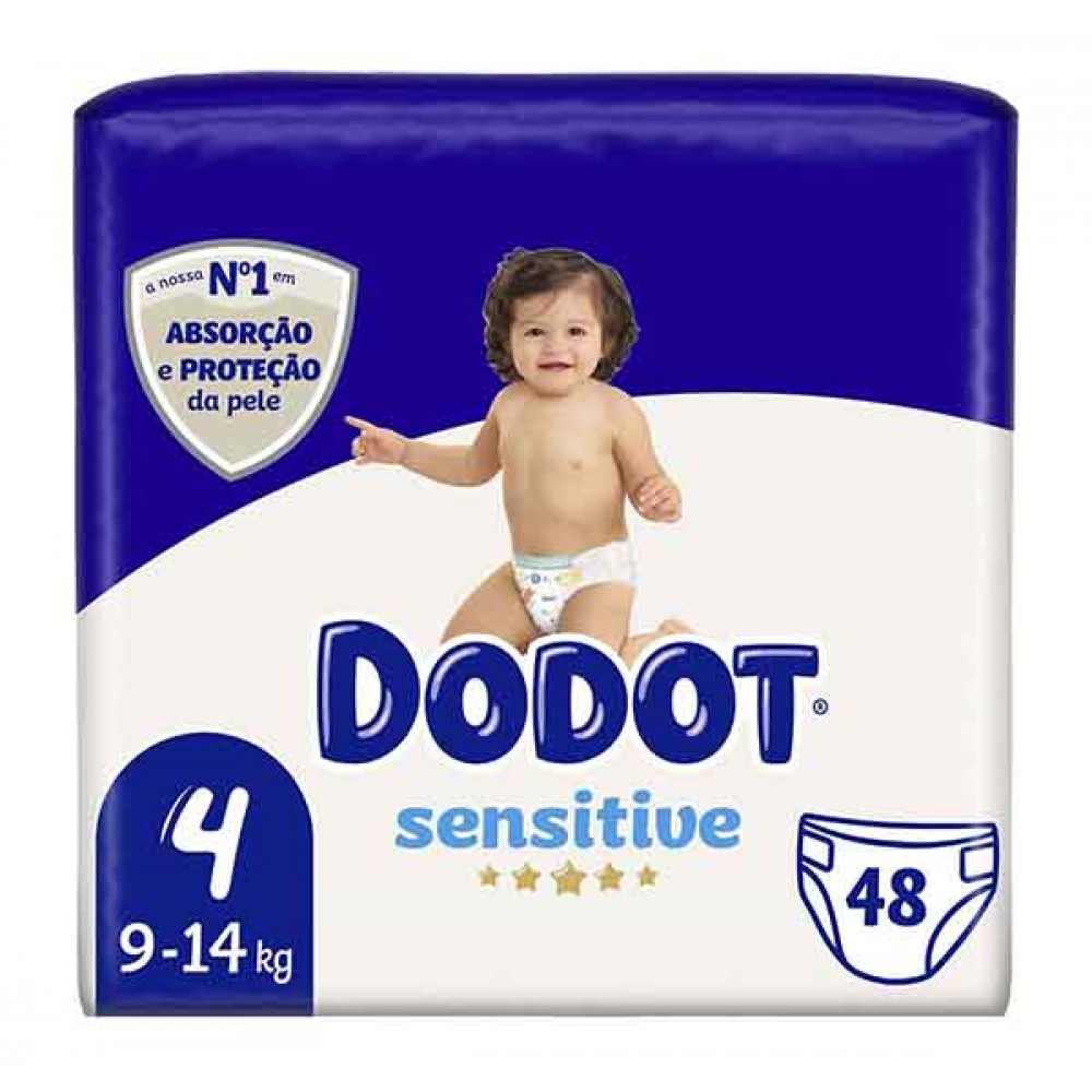 DODOT Sensitive Fraldas Tamanho 4 - 9 a 14 Kg Pack 48 Uni  Cx. 2