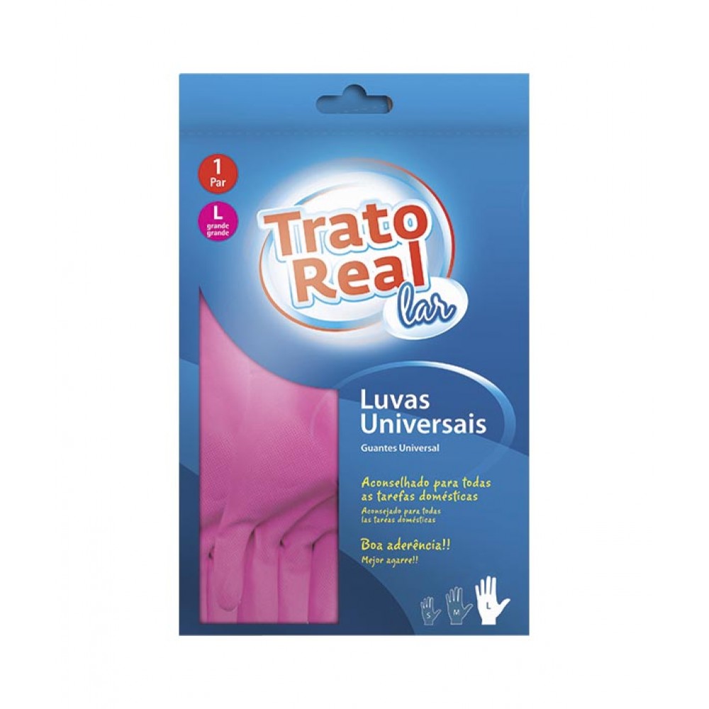 TRATO REAL Luvas Universais Rosa 1 Par Tamanho L Pack 12 Cx. 144