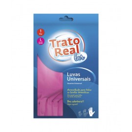 TRATO REAL Luvas Universais Rosa 1 Par Tamanho L Pack 12 Cx. 144