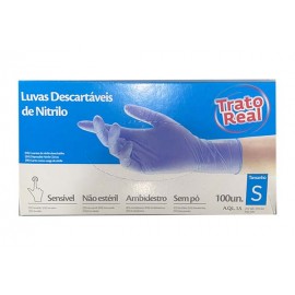 TRATO REAL Luvas Descartáveis de Nitrilo Tamanho S 100UNI Cx. 10