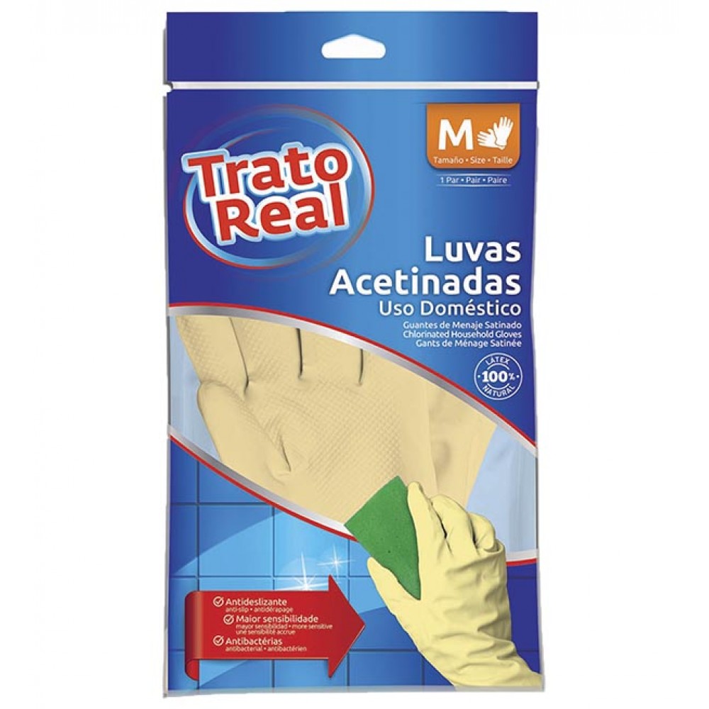 TRATO REAL Luvas Acetinadas 100% Latex 1 Par Tamanho M Pack 12 Cx. 144