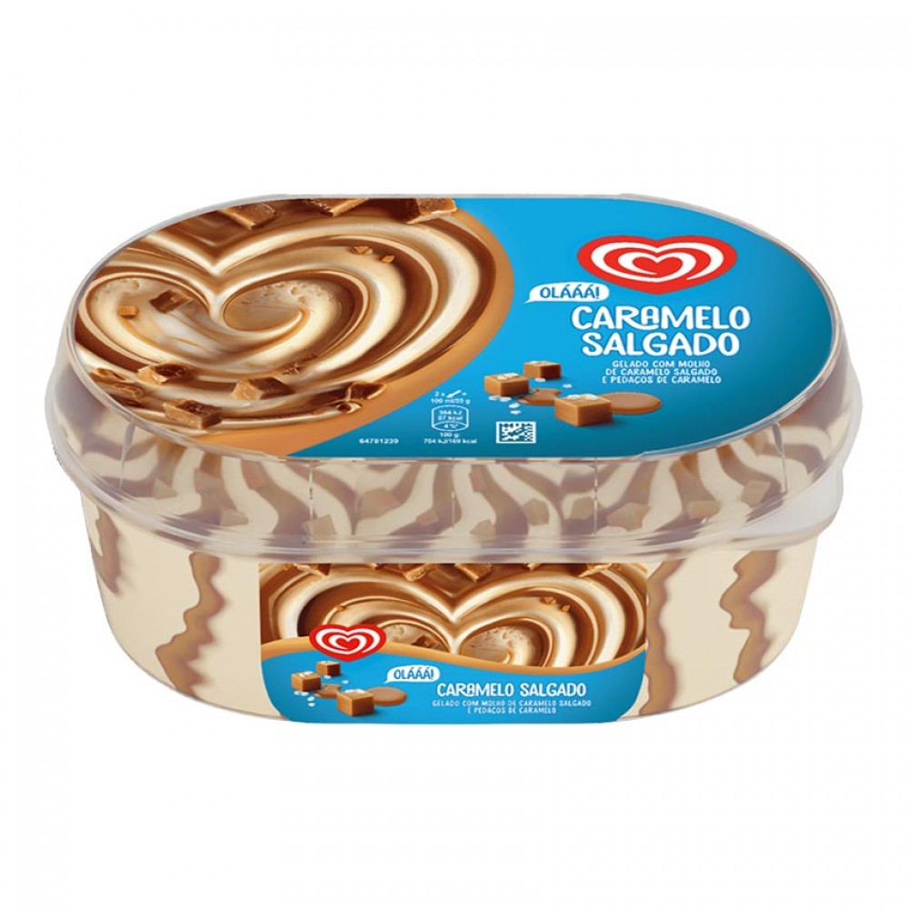 OLÁ Gelado C/Molho de Caramelo Salgado e Pedaços de Caramelo 900 Ml Pack 6