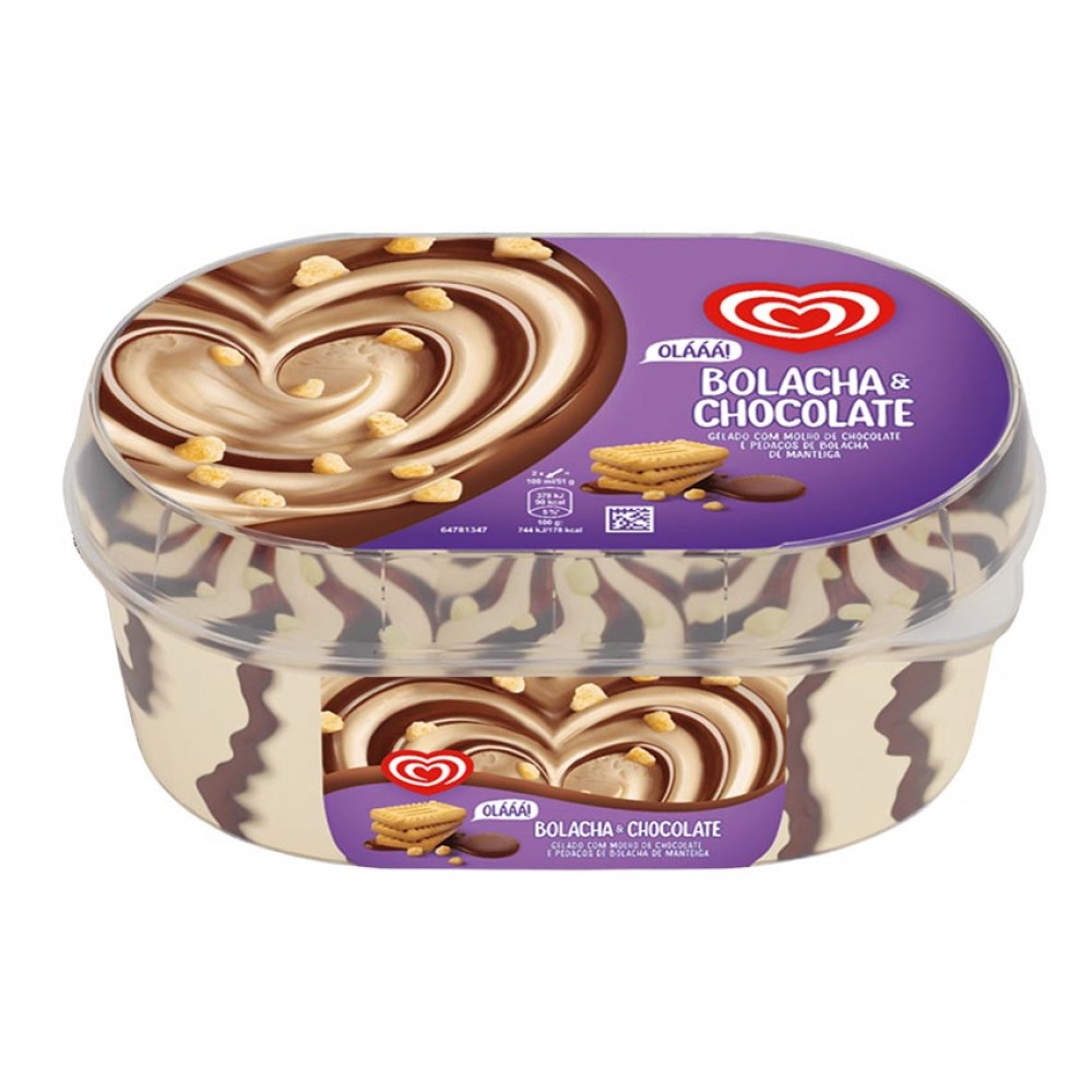 OLÁ Gelado C/Molho de Chocolate e Pedaços de Bolacha Maria 900 Ml Pack 6