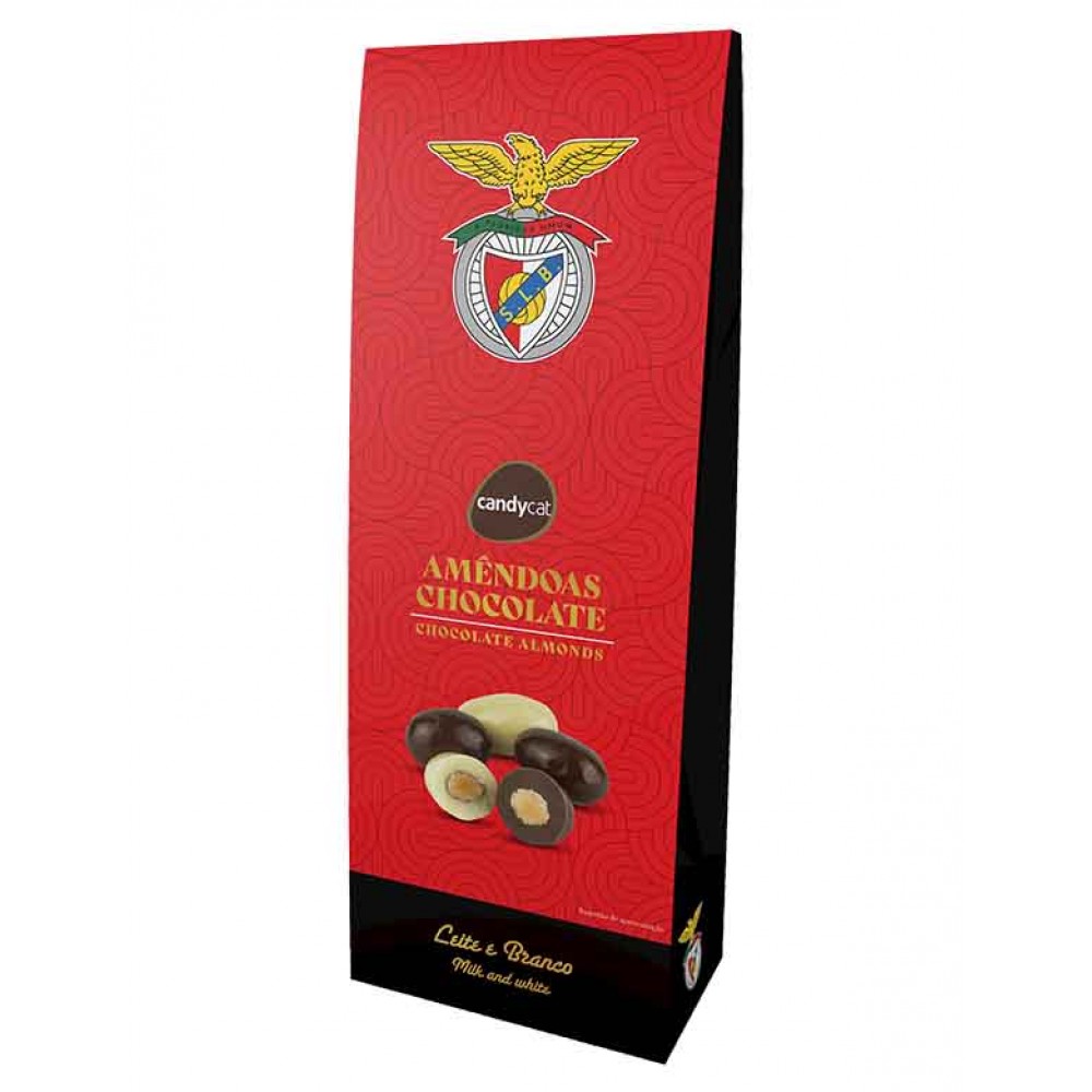 CANDYCAT Amêndoas de Chocolate  de Leite & Chocolate Branco S.L. Benfica 150 Grs Cx. 16