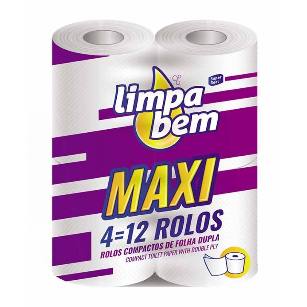 LIMPA BEM Papel Higiénico Maxi 4=12 2F Pack 4R Saco 15 Packs