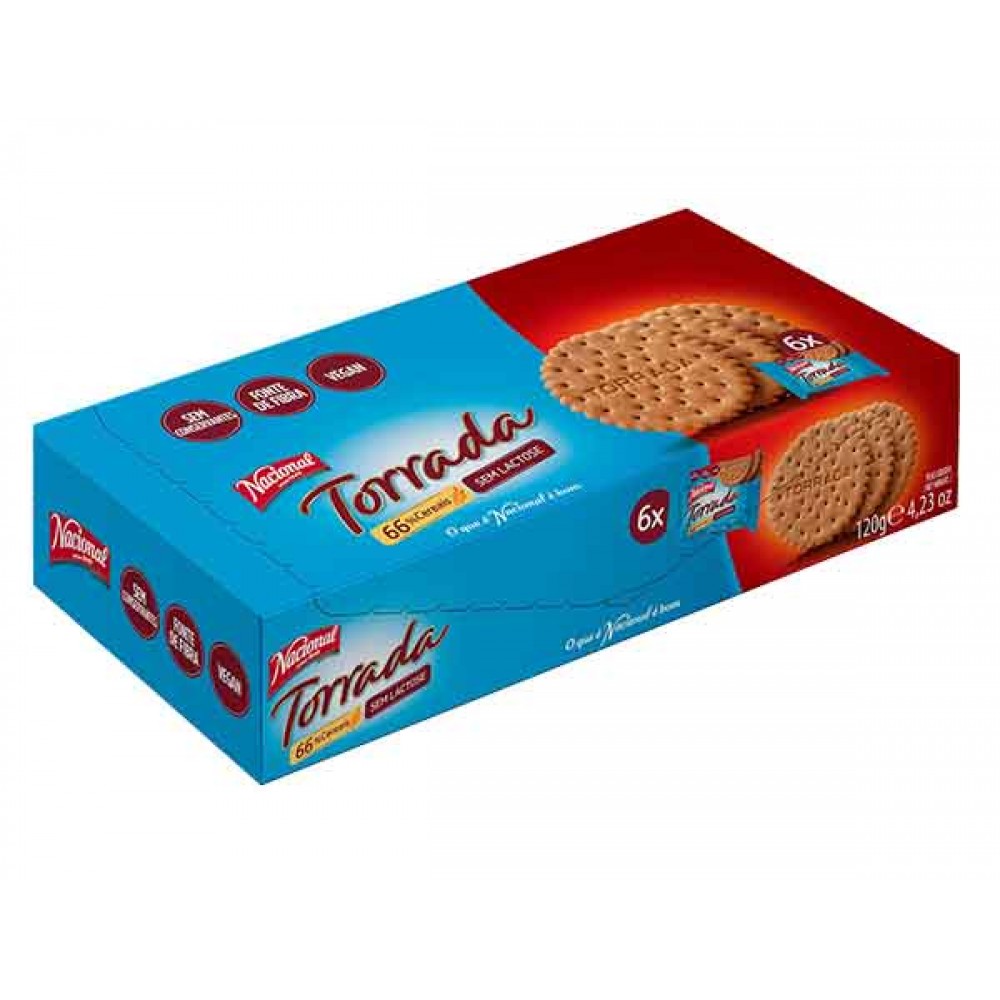 NACIONAL Bolacha Torrada Sem Lactose 120Grs (6 Packs 20 Grs) Cx. 14
