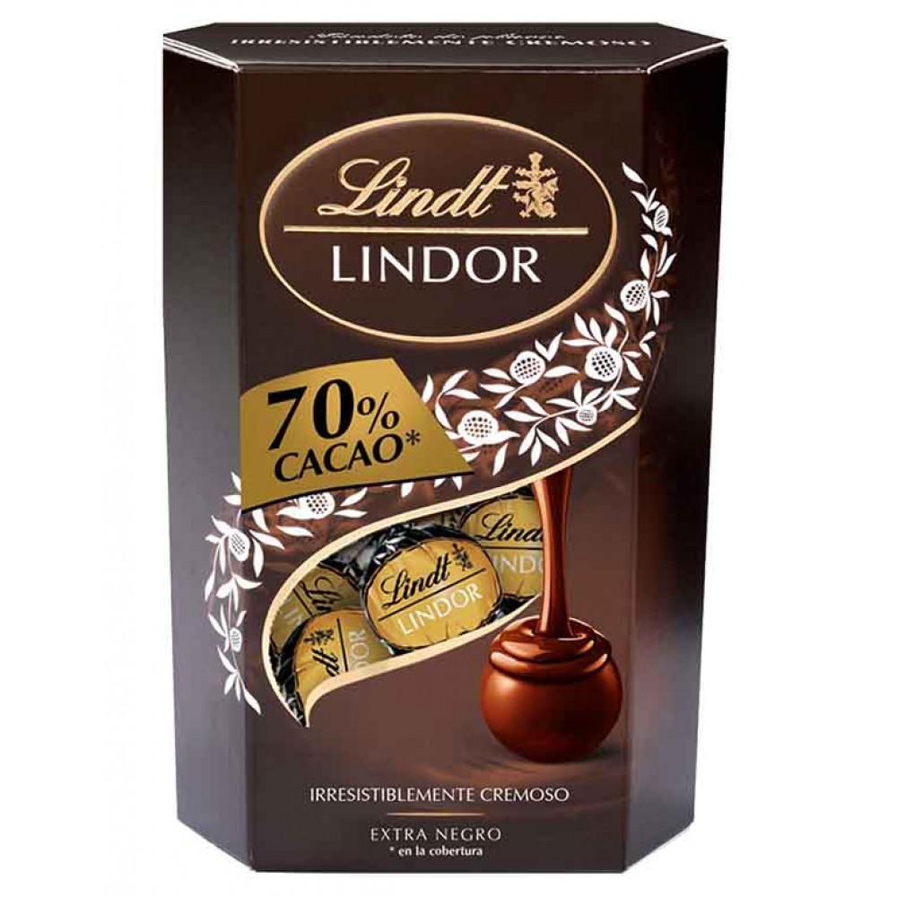 LINDT Lindor Cornet Bombons Chocolate Extra Negro 200 Grs Cx. 8