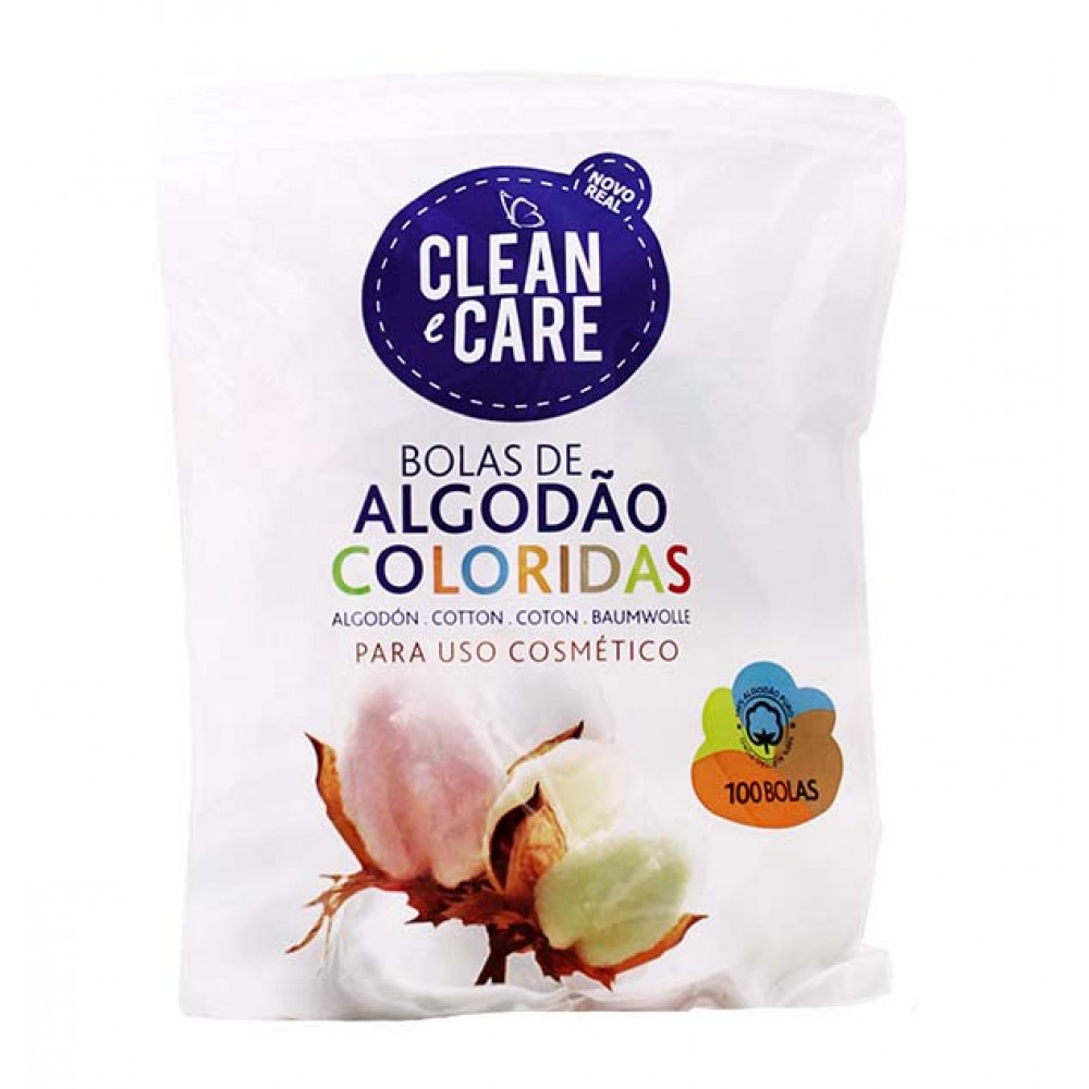 CLEAN CARE Algodão Bolas Coloridas Desmaquilhantes 100un Pack 10 Cx. 80 CLEAN CARE Algodão Bolas Coloridas Desmaquilhantes 100un Pack 10 Cx. 80