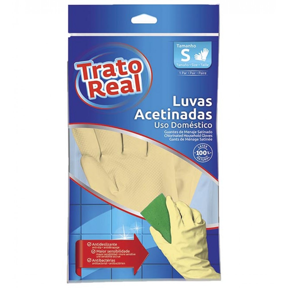 TRATO REAL Luvas Acetinadas 100% Latex 1 Par Tamanho S Pack 12 Cx. 144