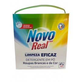 NOVO REAL Detergete em Pó Roupa Branca e De Cor 40D  2.4 kg Cx.4