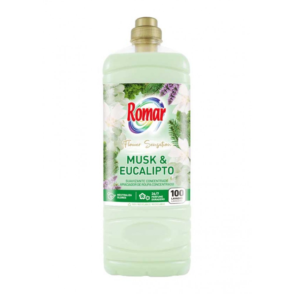 ROMAR Amaciador Concentrado Flower Sensation Musk & Eucalipto 100 Lavagens 2 Lts Cx. 6