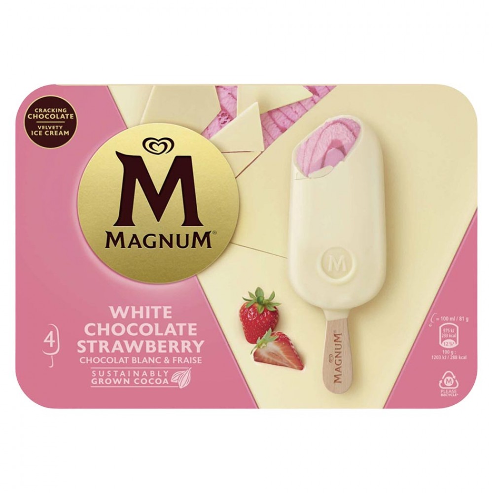 OLÁ MAGNUM Chocolate Branco & Morango 100 Ml Pack 4 Cx. 6