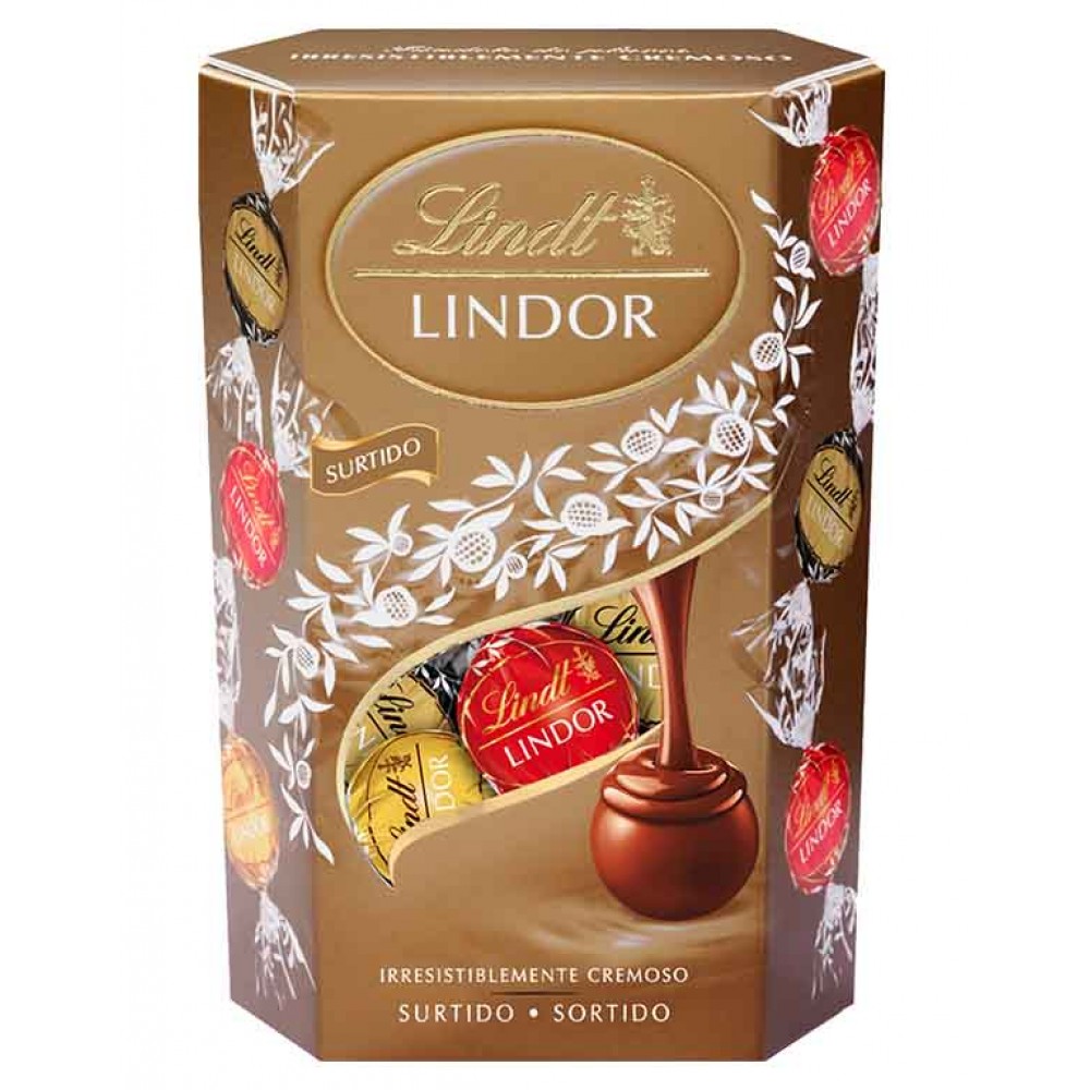 LINDT Lindor Cornet Sortido Bombons Chocolate de Leite, Branco e Negro 200 Grs Cx. 8