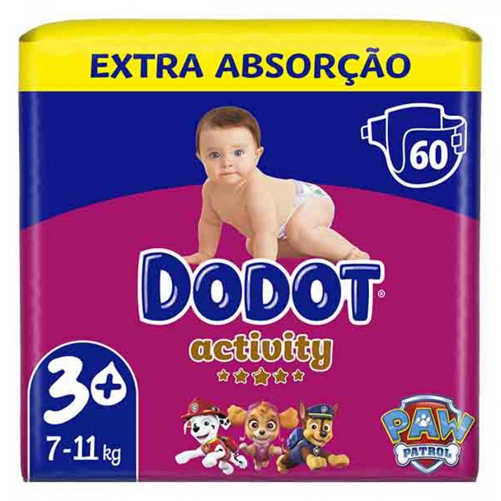 DODOT Activity Fraldas Tamanho 3+ 7-11kg Pack 60un