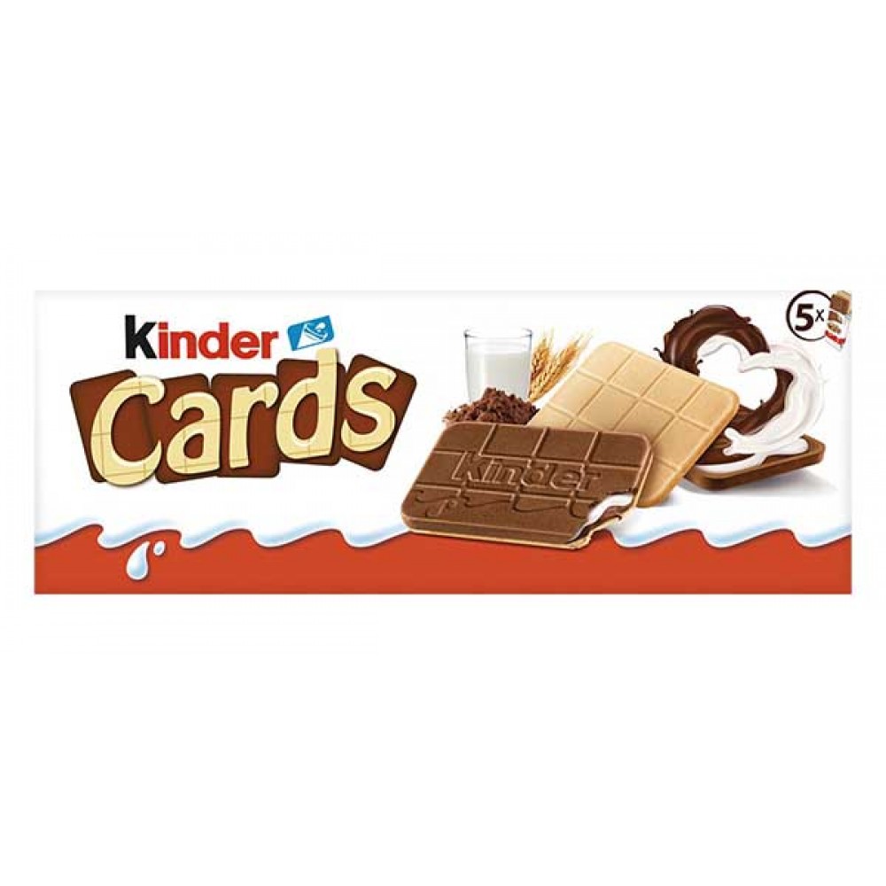 KINDER Cards Bolachas Waffers C/Recheio Leite e Cacau 128 Grs (25,6x5) Pack 5 Cx. 20