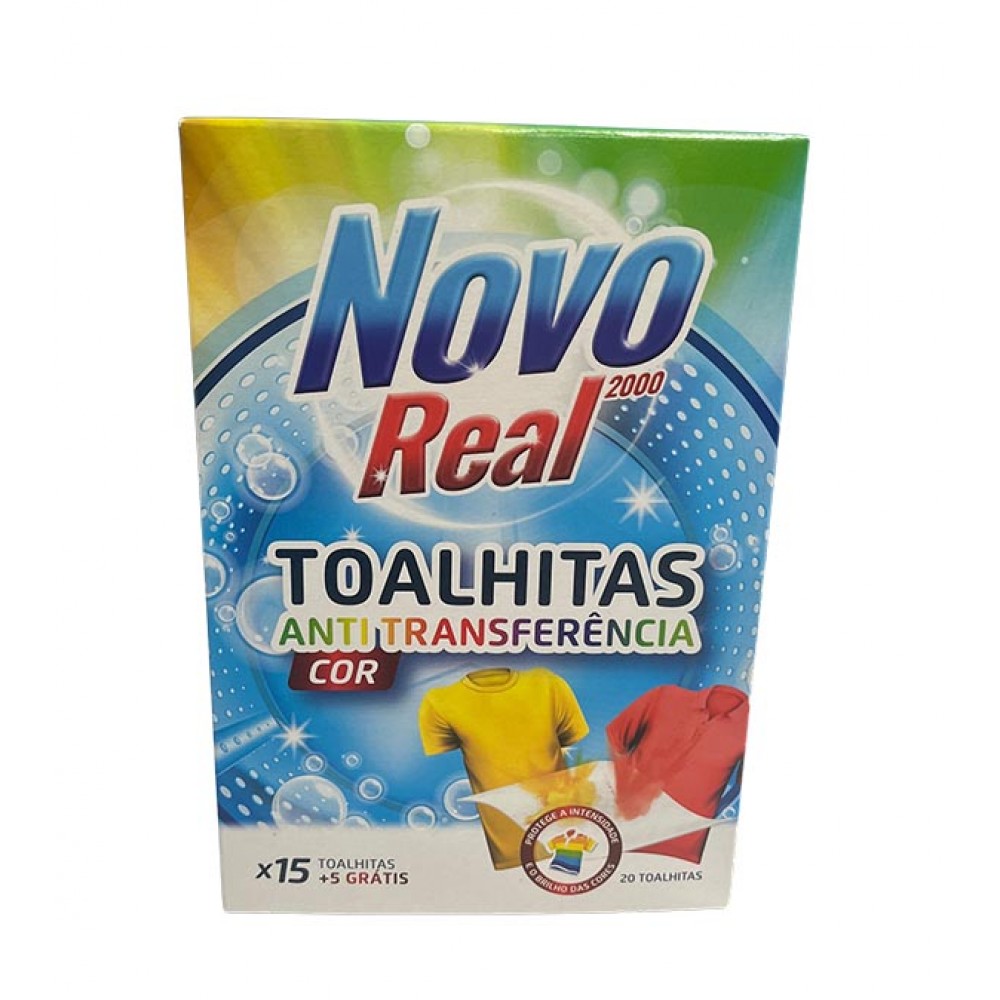 NOVO REAL Toalhitas Anti-Transferência De Cor 15+2 Pack.6 Cx.24
